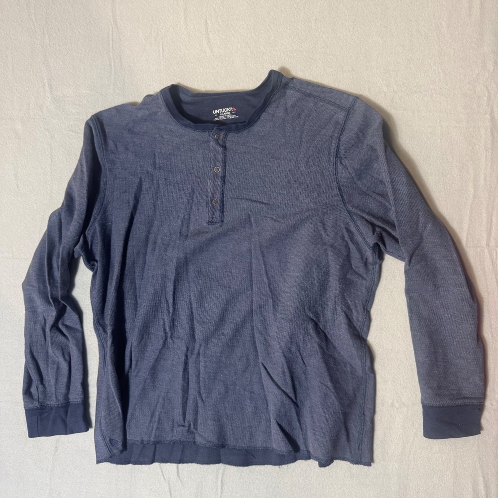 UNTUCKit Mens Navy‎ Blue Cotton Modal Long Sleeve Henley Shirt XL